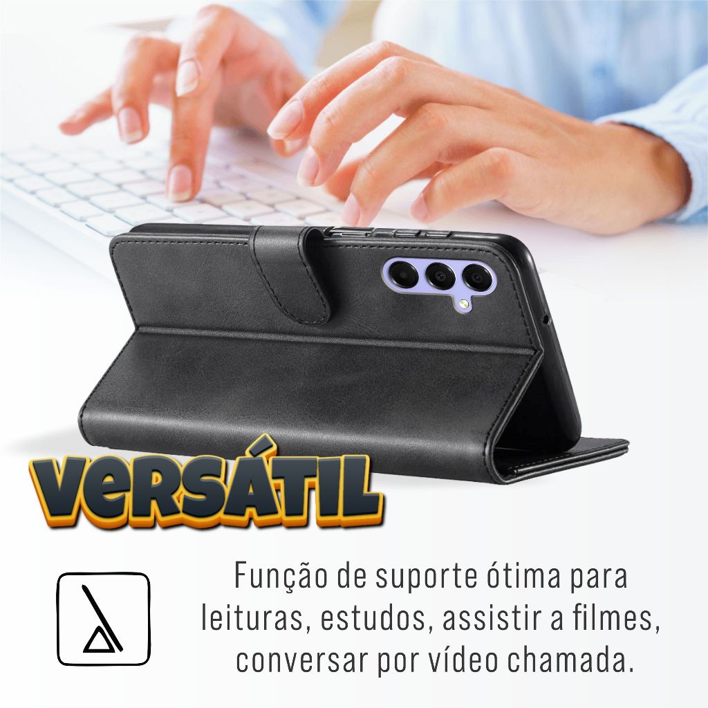 Capa Capinha Carteira Flip + Película Para Galaxy A14 A14 5G - detalhe