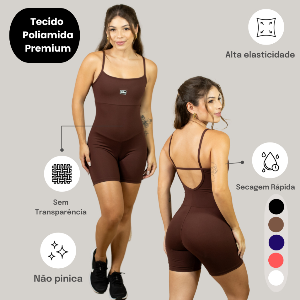 Macaquinho Fitness Academia Feminino Poliamida Sem Transparência Forro Com Abertura Para B...