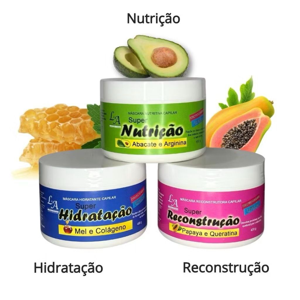 Kit Cronograma Capilar Completo Reconstrução Hidratação Nutrição Mel Abacate e Papaya - Econômico