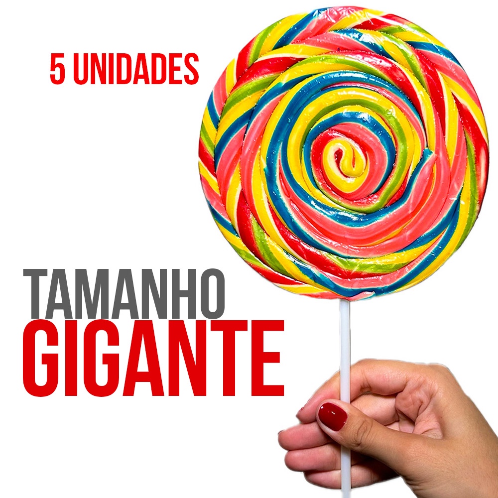 5 unidades Pirulito Gigante Colorido Psicodélico para Festa Chaves, Chiquinha, Kiko 16cm 150g