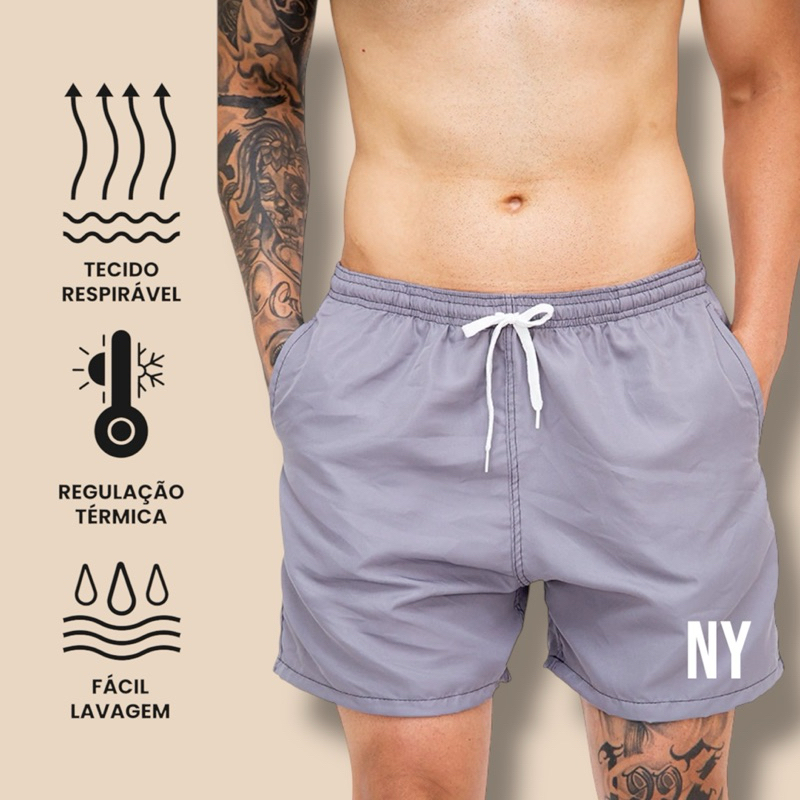 Short Praia New York Bermuda Tactel Tecido Leve Moda Verão