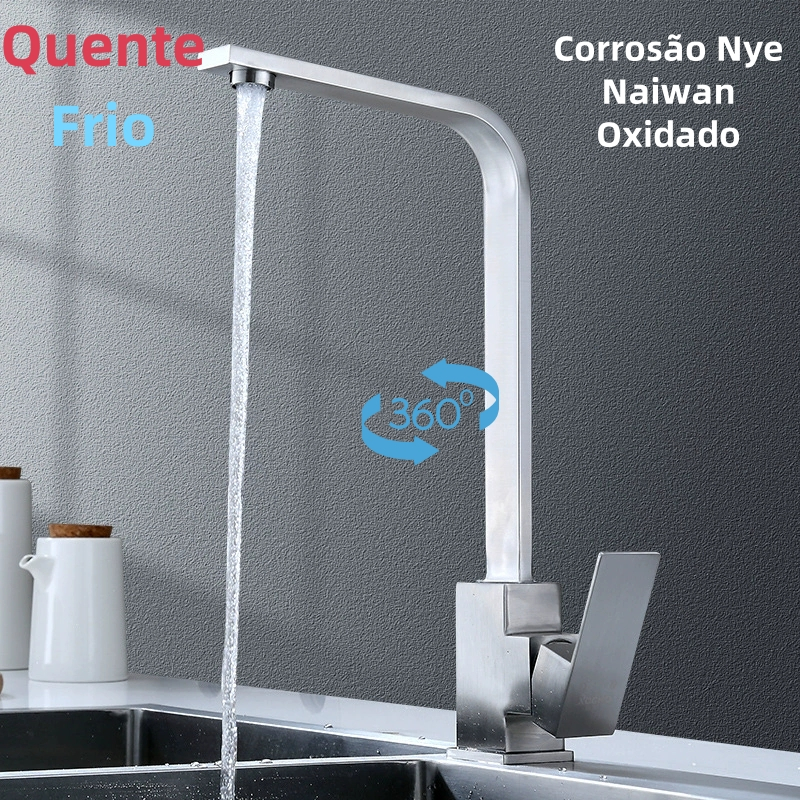 Torneira de cozinha cromada Torneira de água quente e fria giratória 360° Torneira de pia Yesop em Oferta na Shopee