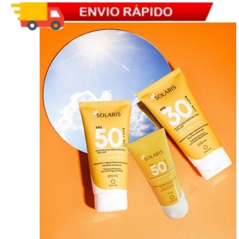 Protetor Solar Facial 50 FPS I Corporal 30 E 50 FPS UVA E UVB Linha Solaris Hinode - Resistente a Água
