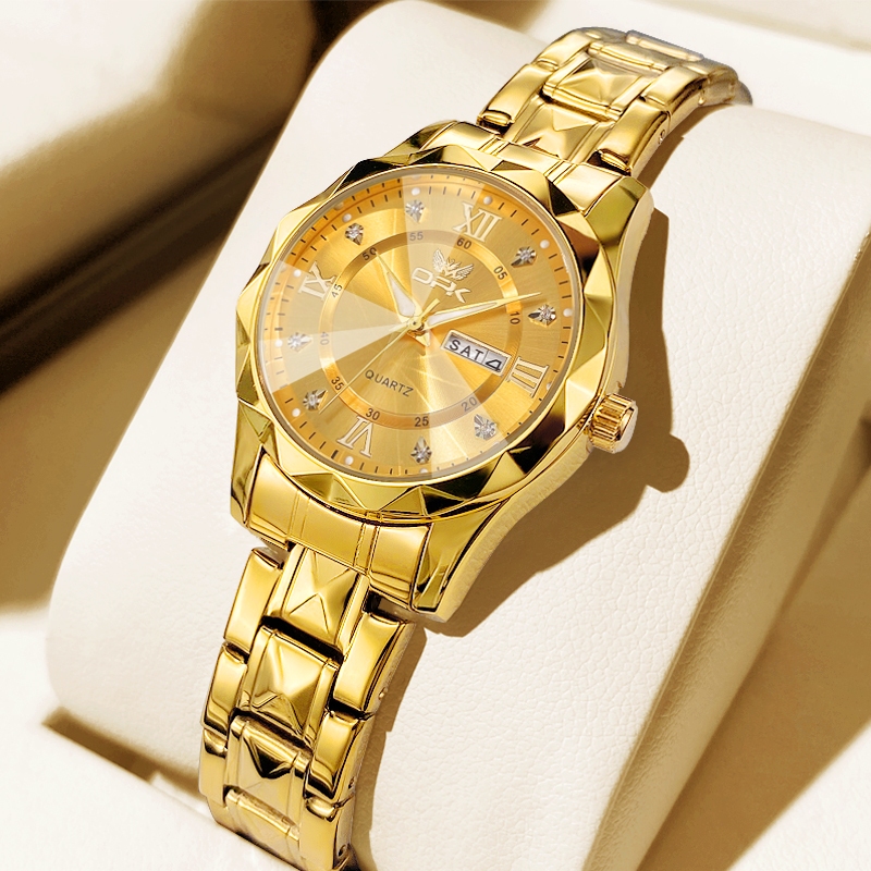 OPK Relógio Feminino Original A prova d água Luminoso Luxo de Aço Inoxidável Dourado 6023