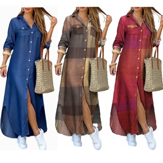 Chemise Vestido Jeans Feminino Casual Estampado em Oferta na Shopee