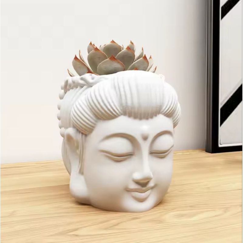 Vaso Buda, castiçal,  cachepot, porta canetas, pincéis, objetos, organizador, decoração.Cimento branco