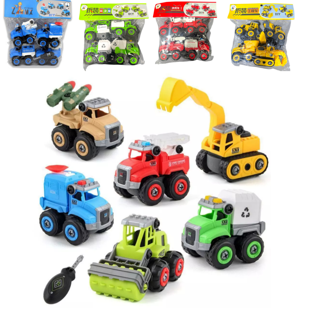 Kit Com 4 Carrinhos Profissões Interativos Monta e Desmonta Com Chave em Oferta na Shopee