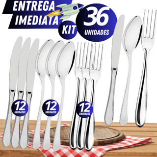 Conjunto 36 Talheres de Cozinha Inox Faqueiro 12 Facas 12 Garfos 12 Colheres de Mesa Utensílios alta qualidade em Oferta na Shopee