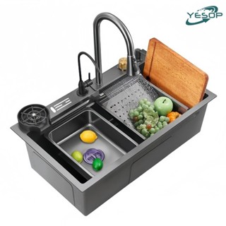 Cuba Inox Quadrada Gourmet Cozinha Pia 75x45cm Com Torneira E Acessórios Cor Preto Fosco Y...
