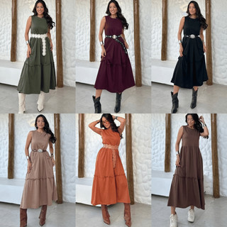 VESTIDO LONGO FEMININO REGATA ELEGANTE BOHO CHIC SAIA MARCADA ALGODAO CAIMENTO PERFEITO em Oferta na Shopee
