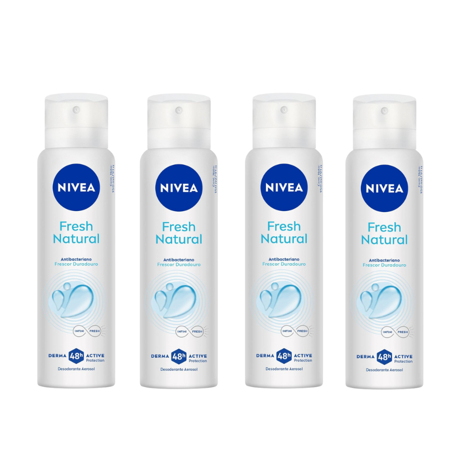 Kit Desodorante Aerossol Nivea Fresh Natural 150ml (4 Unidades) - Proteção 48h e Frescor Duradouro - Beauty
