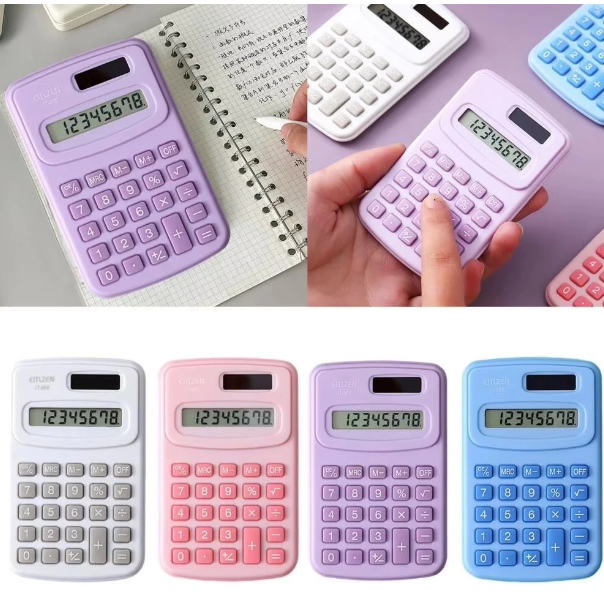 Mini Calculadora Digital de Bolso 8 Dígitos Estudante - Rosa Roxo Azul Branco - 10cm x 6cm