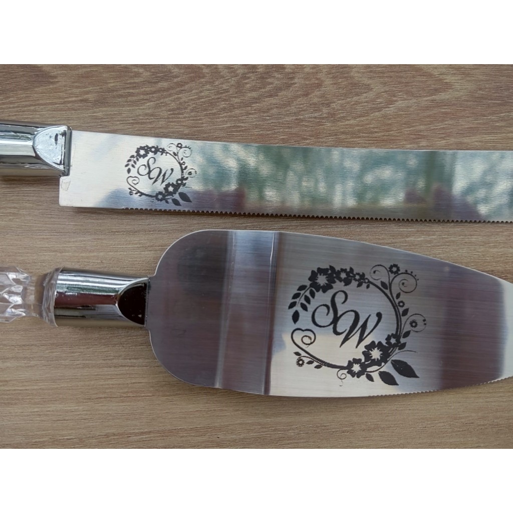 Jogo Bolo Faca / Espátula Inox Cabo Acrílico Personalizado