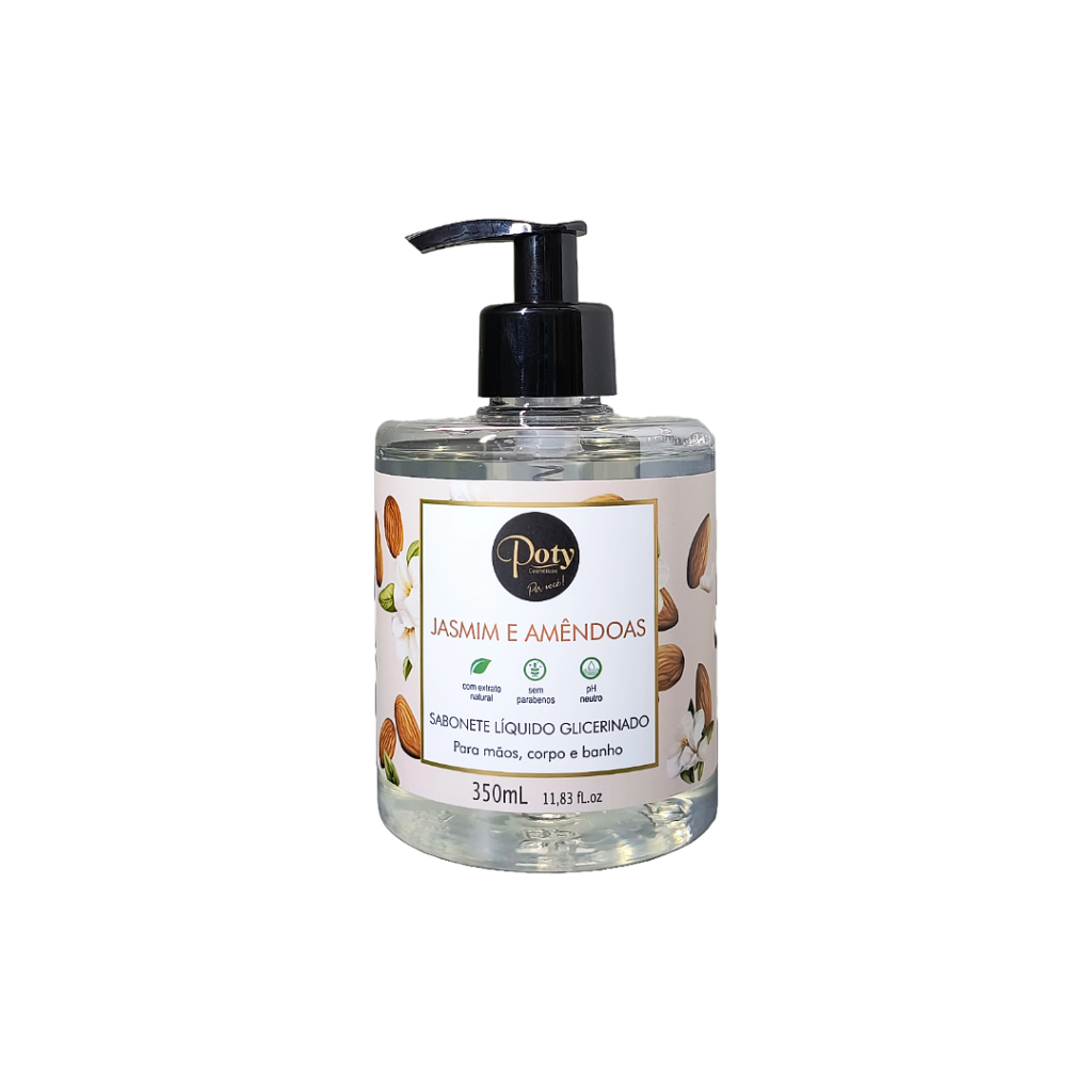 Sabonete Líquido Glicerinado Jasmim e Amêndoas Poty Cosméticos 350 ml