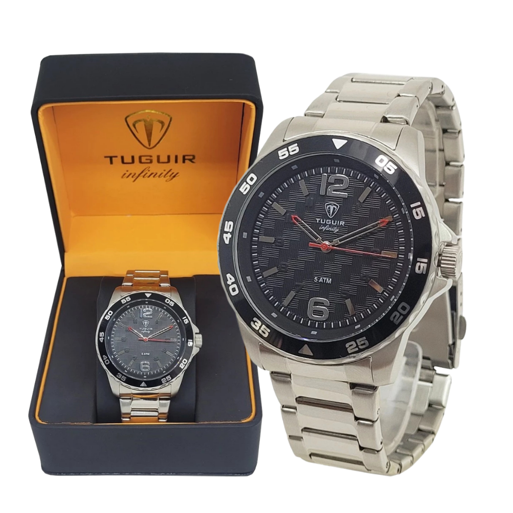 Relogio Masculino Tuguir Analogico Aço Inoxidavel Prata Original Resistente a Agua 1 Ano de Garantia TGI37077