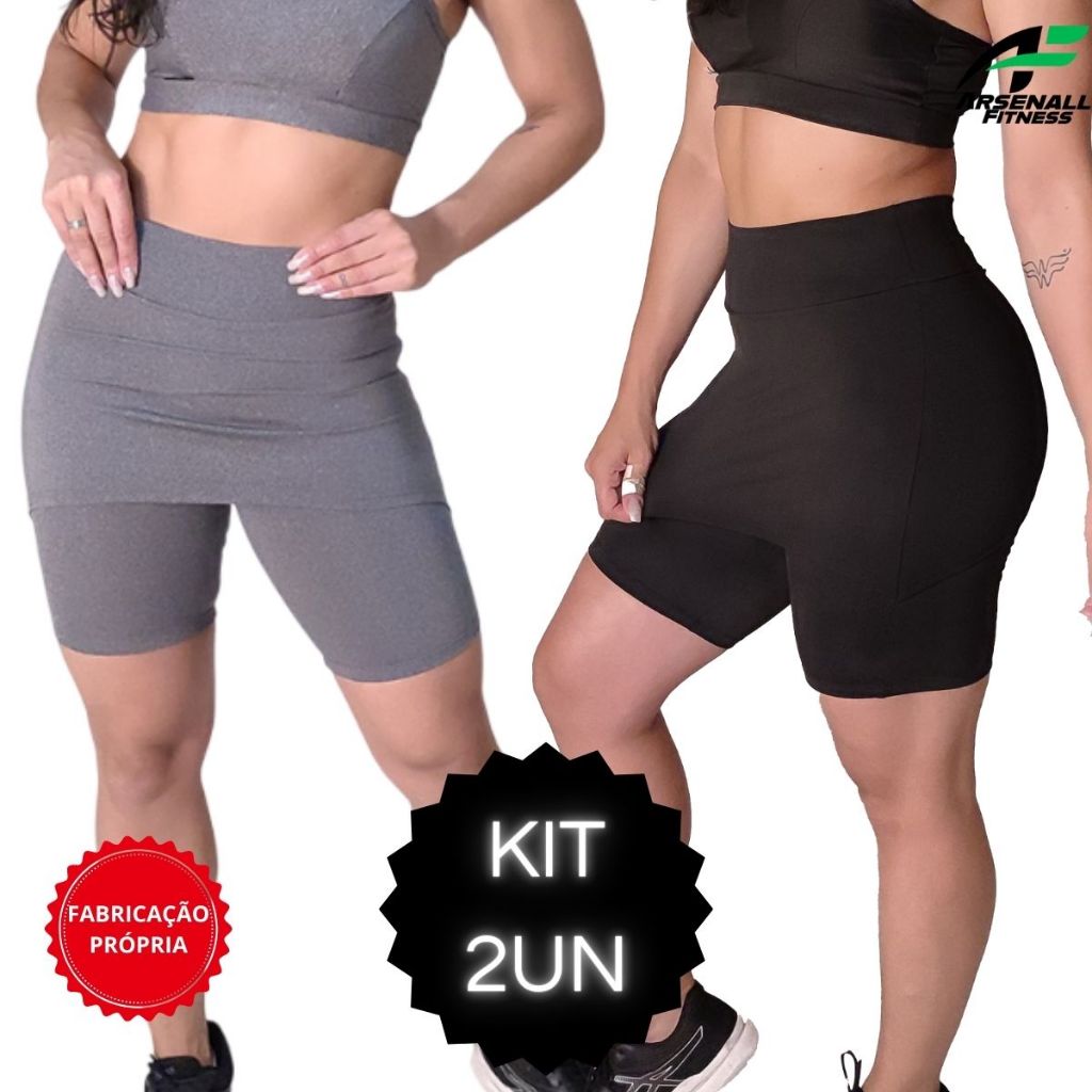Kit 2 Bermudas Fitness ZERO TRANSPARÊNCIA Tapa Bumbum Com Saia Embutida Academia Crossfit em Oferta na Shopee