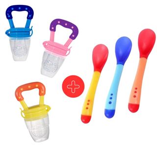 Kit Chupeta Alimentadora Porta Frutas + Colher Termosensível em Oferta na Shopee