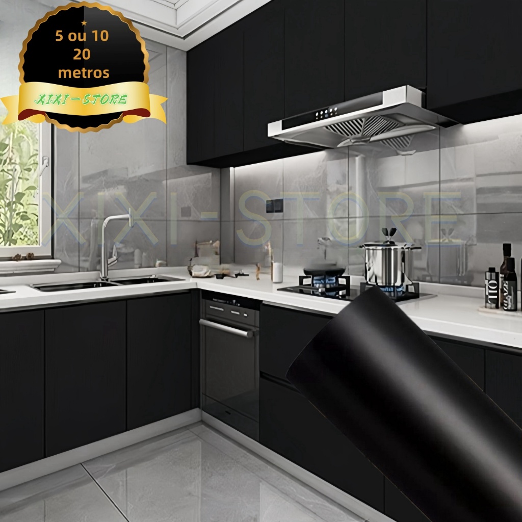 Imagem Papel Adesivo Preto 5 / 10 ou 20 METROS X 45CM Adesivo Para Parede Moveis Geladeiras Eletrodoméstico