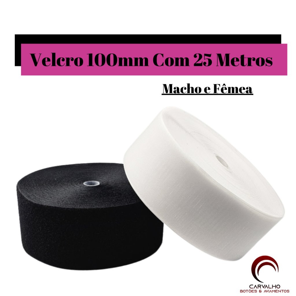 Velcro Costurável Macho e Fêmea (Par) Hook Loop | Fita de Fixação Fecho de Contato - 100mm Com 25