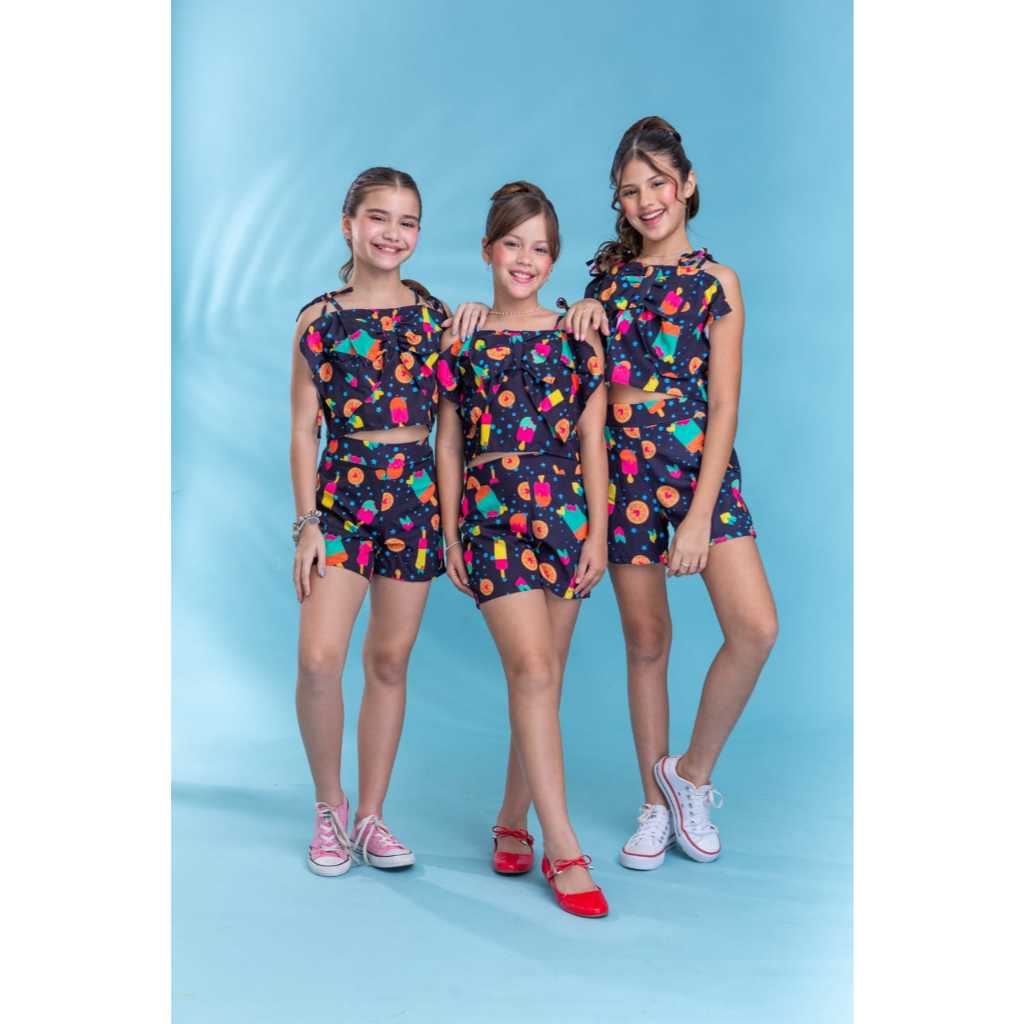 Conjunto Menina Blogueirinha Feminino Festa Moda estampa colorida conjunto juvenil infantil tamanho 10,14