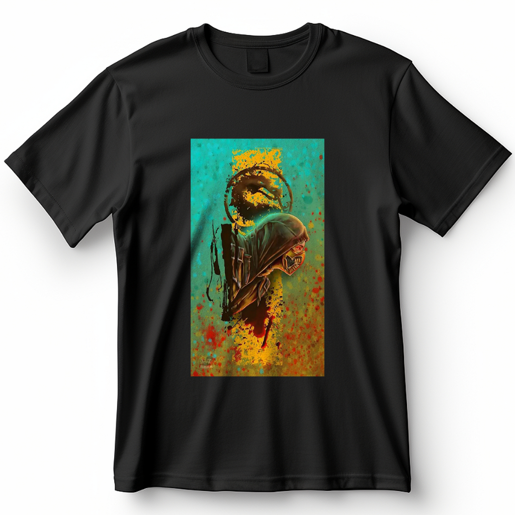 Camiseta Scorpion Mortal Kombat Scorpion em arte estilizada  Blusa Camisa 100% Algodão