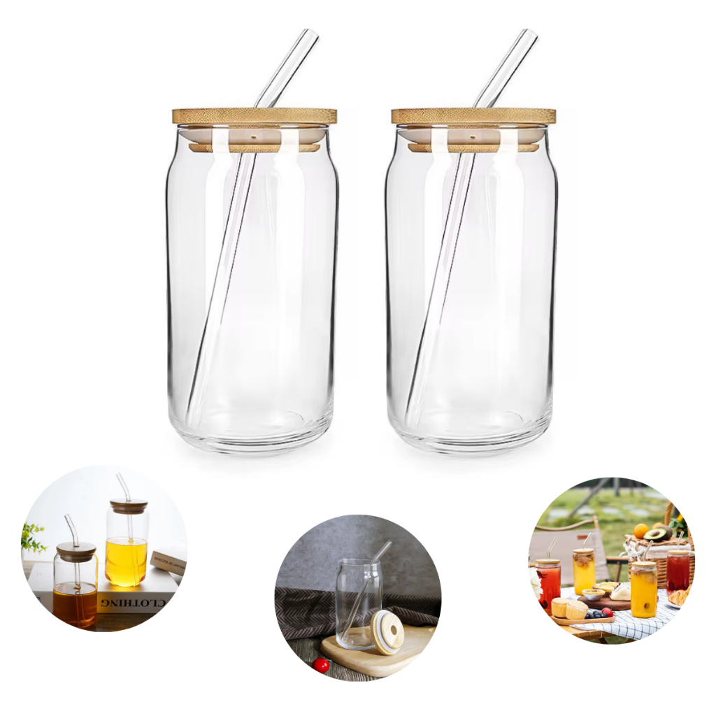 Copo Lata 500ml Com Tampa Bambu E Canudo Vidro Drinks em Oferta na Shopee