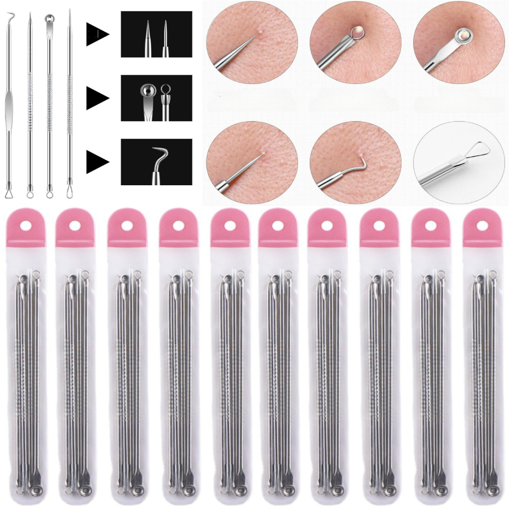 1/10 Pacotes/Kit estojo com 4 extratores para remoção de Cravos e Espinhas Material 100% aço em Oferta na Shopee