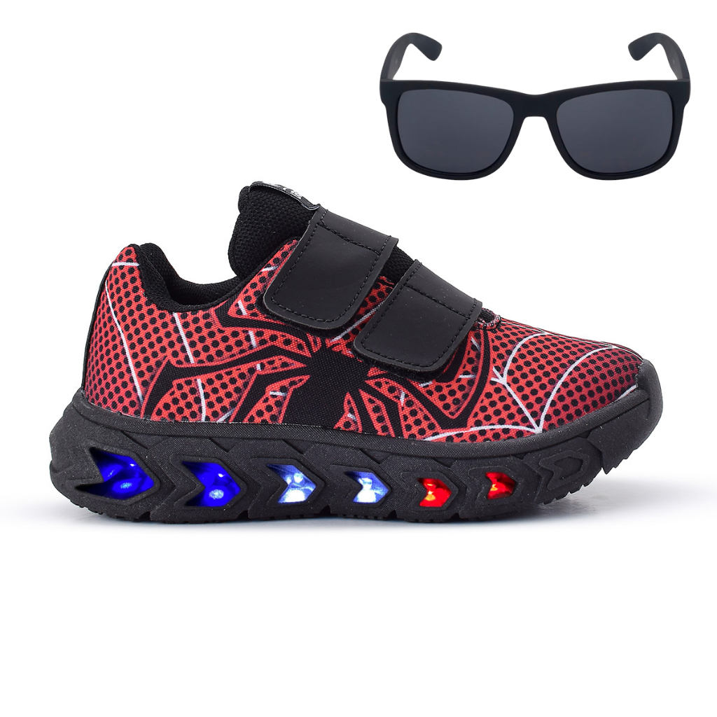Tenis Masculino De Led Infantil Homem Aranha Super Heroi + Oculos