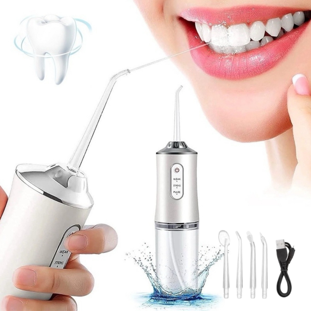 Limpador Oral Fio Dental Irrigador Dental Elétrico Recarregavel Portátil USB Branco Rosa Jato Forte