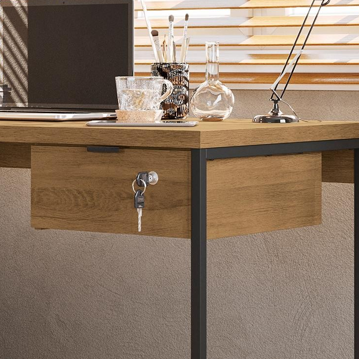 Gaveteiro de Mesa 1 Gaveta com Chave Industrial Freijó 36cm - Home & Living