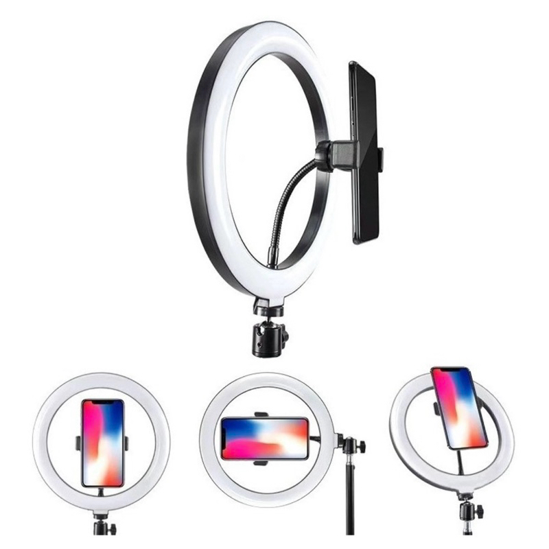 Ring Light 8 20cm Iluminação Profissional Led Selfie Tripé Estrutura Preto Luz 3 Cores 5v