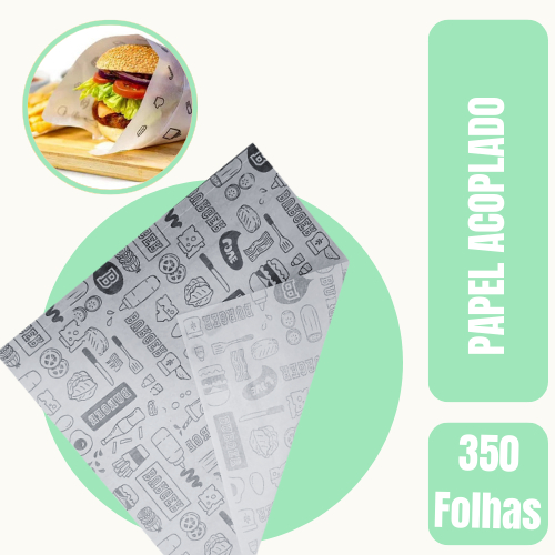 Papel Acoplado para Lanche 30x38cm c/350 Folhas | Embalagem para Alimentos | Hambúrguer, Pastel, Lanches