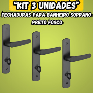 Kit 3 Fechaduras Para Banheiro | Acabamento Preto Fosco Anti Ferrugem | Soprano em Oferta na Shopee