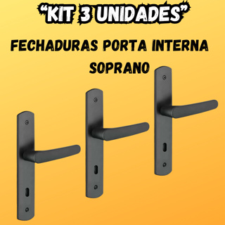 Kit 3 Fechaduras Ipanema Completa | Porta Interna Quarto | Preta | Máquina 40 | Anti Ferrugem | Soprano em Oferta na Shopee