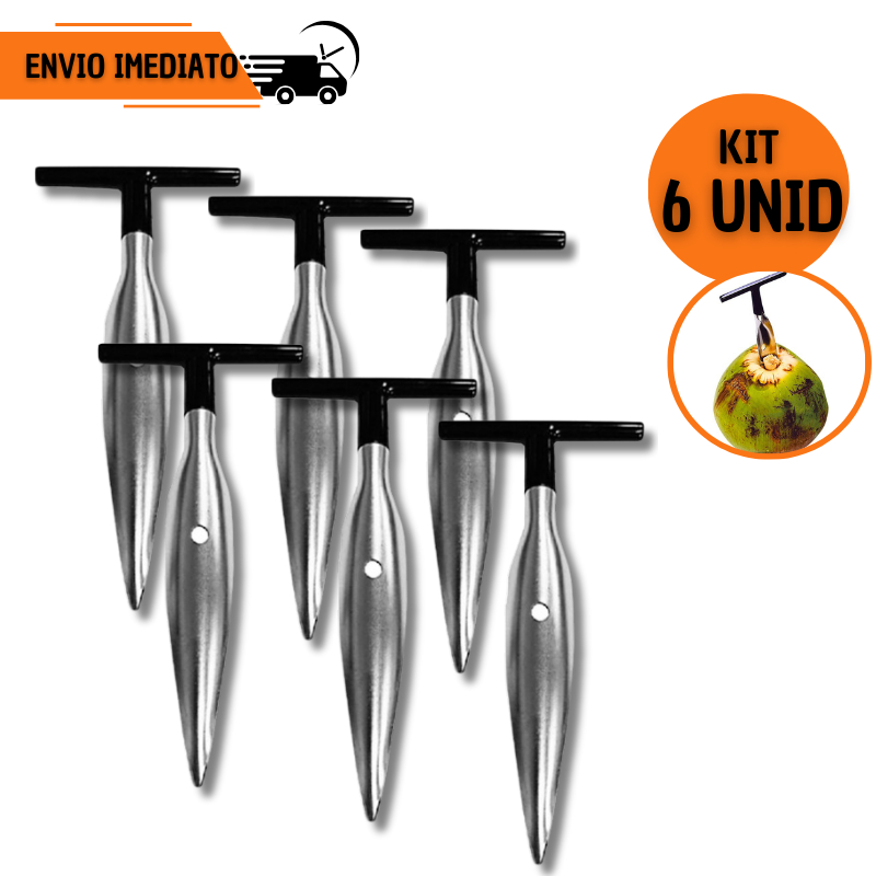 Furador de Coco Kit 6 peças Abridor de Coco Aço Inox Profissional Resistente Manual Prático