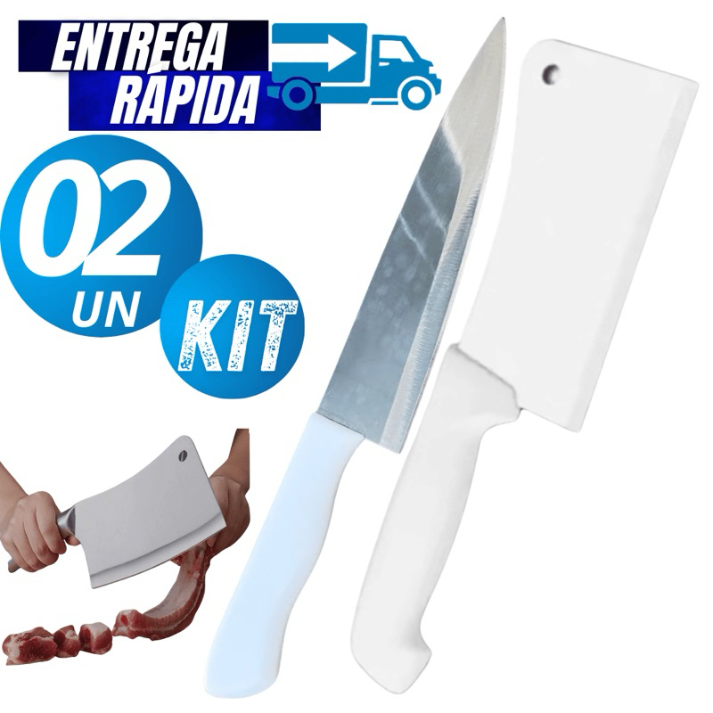 Conjunto Jogo Kit Faca Peixaria 6” Premium + Cutelo Variáveis Utilidades Casa Cozinha Churrasco Peixe Durabilidade