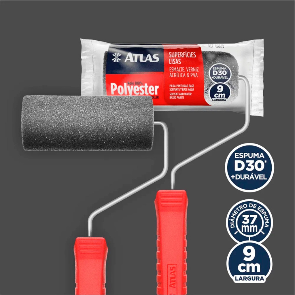 Rolo De Pintura Espuma Poliester Anti Marcas - Atlas 9cm · foto 2