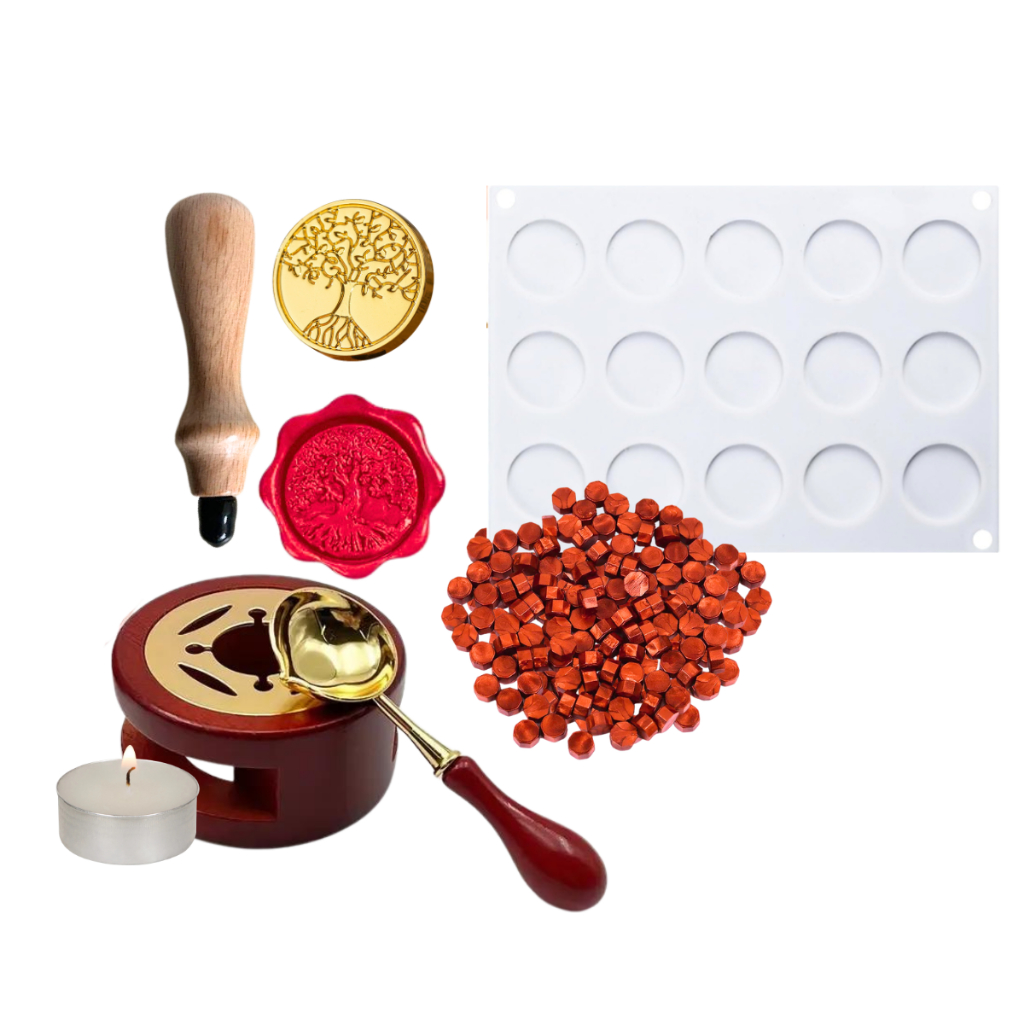 Kit sinete para lacre de cera arvore da vida, ramos com acessórios em Oferta na Shopee