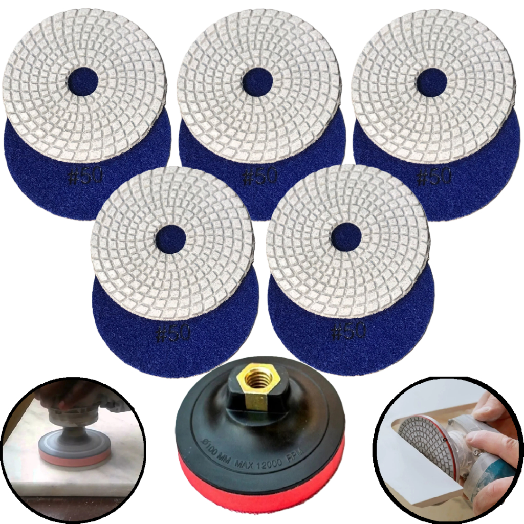 5 Lixa Diamantada Grão 50 P/ Acabamento em Porcelanato Mármore Granito Concreto + 1 Suporte em Oferta na Shopee