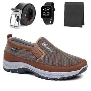 Sapatilha Mocassim Casual Adventure de Trilha Aquático Impermeável com Solado Confortável + Cinto Carteira e Relogio