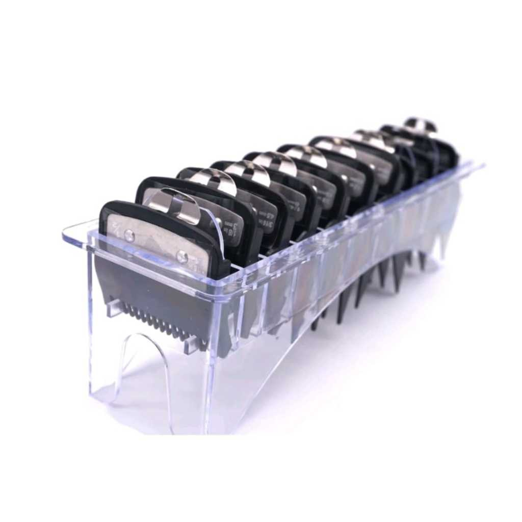 Kit 10 Pentes Especiais Degrade Com Travas De Metal Pra Máquina De Corte Wahl Com Suporte De Acrílico