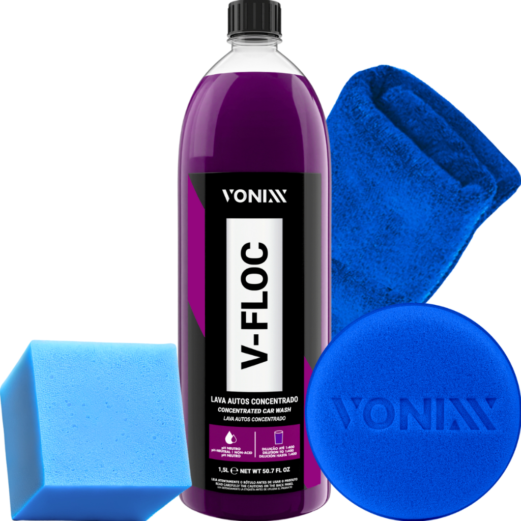 Shampoo Concentrado V-Floc Lava Autos 1,5L Pano Aplicador Vonixx - Spare Parts and Accessories for Vehicles