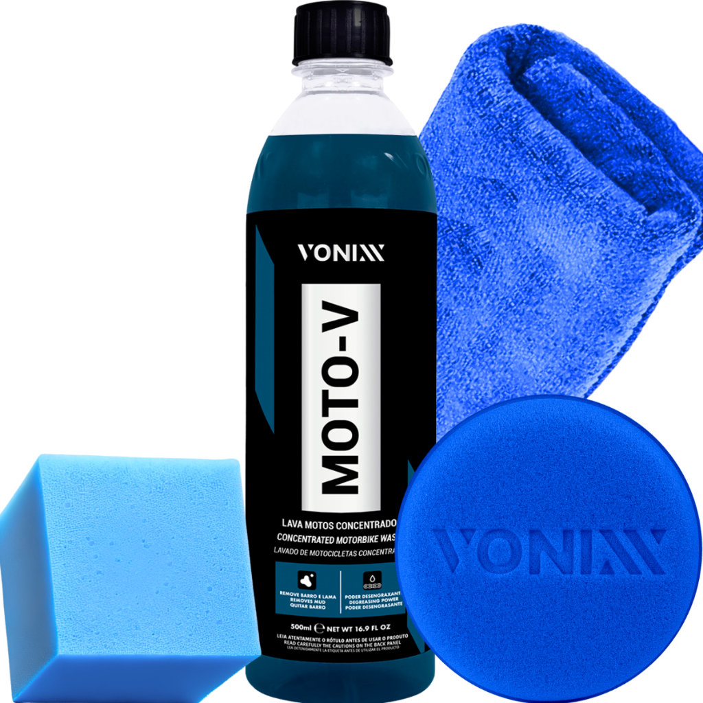 Moto-V 500ml Shampoo Desengraxante Tira Barro Lama Graxa Pano Aplicador em Oferta na Shopee