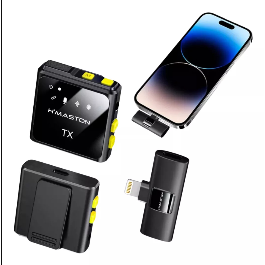 Microfone Sem Fio Duplo H’Maston MK12 Lightning para iPhone – Lapela Profissional iOS