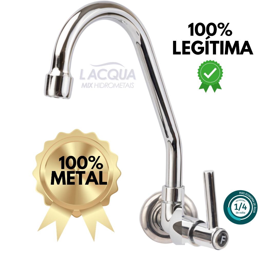 Torneira Cozinha Parede Bica Móvel 100% METAL Lacqua em Oferta na Shopee