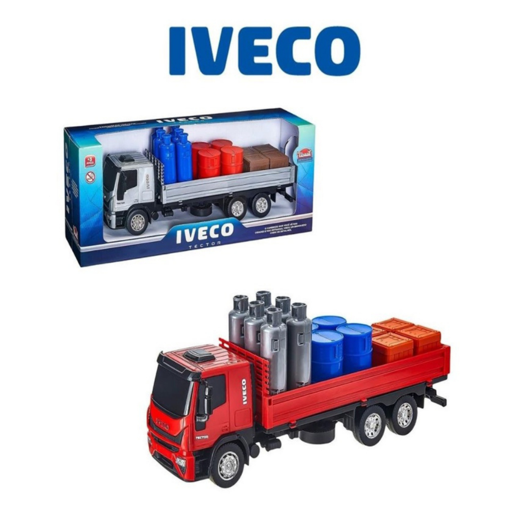 Caminhão Miniatura Iveco Tector Acessórios Caixa Brinquedo Infantil Crianças