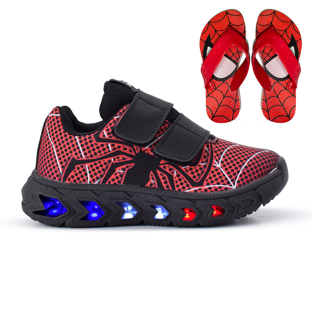 Tenis Masculino De Led Infantil Homem Aranha Super Heroi + Chinelo em Oferta na Shopee