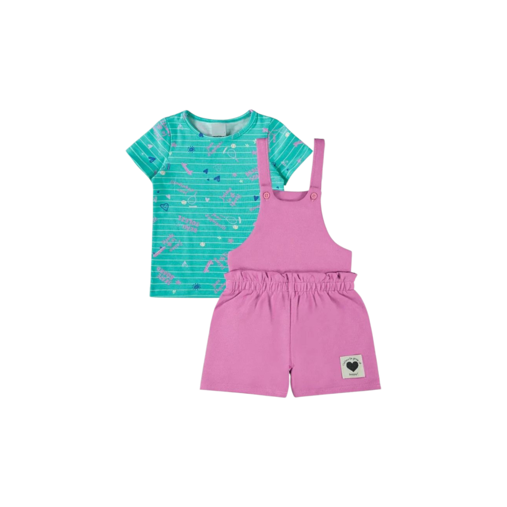 Conjunto curto Jardineira Moletinho com Blusinha malwee 1000120494