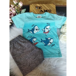 Conjunto Bebê Masculino, (Camiseta Lisa + Bermuda Tac teo Estampada), Tam; Tam: P e M, Marca; Bethy,bethy