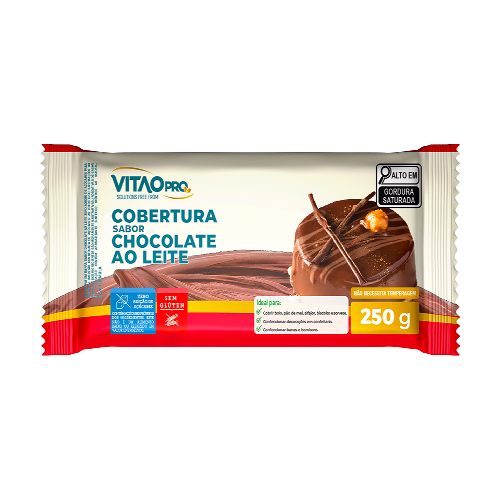 Cobertura Sabor Chocolate Ao Leite Zero Açúcar Vitao PRO 250 g - Sem Glúten